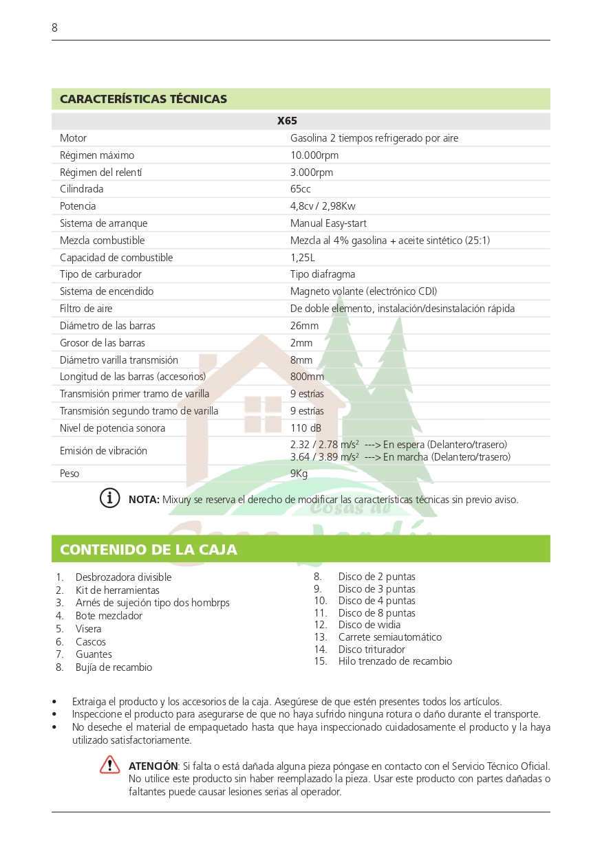 Manual de instrucciones Desbrozadora Mixury x-65
